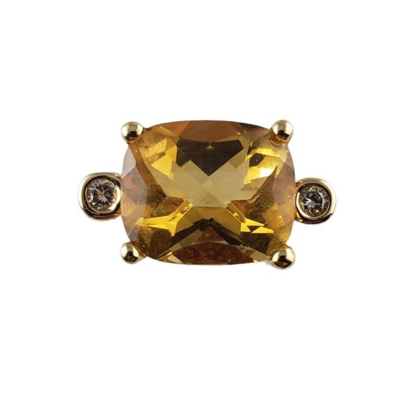 Vintage 14 Karat Yellow Gold Citrine and Diamond Ring US 7 JAGi Certified #14835